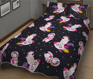 Space Astronaut Unicorn Pattern Print Quilt Bed Set