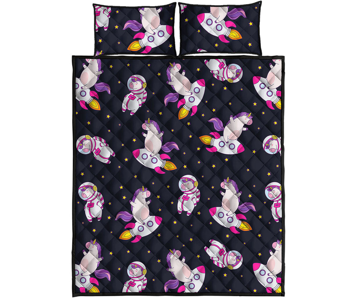 Space Astronaut Unicorn Pattern Print Quilt Bed Set