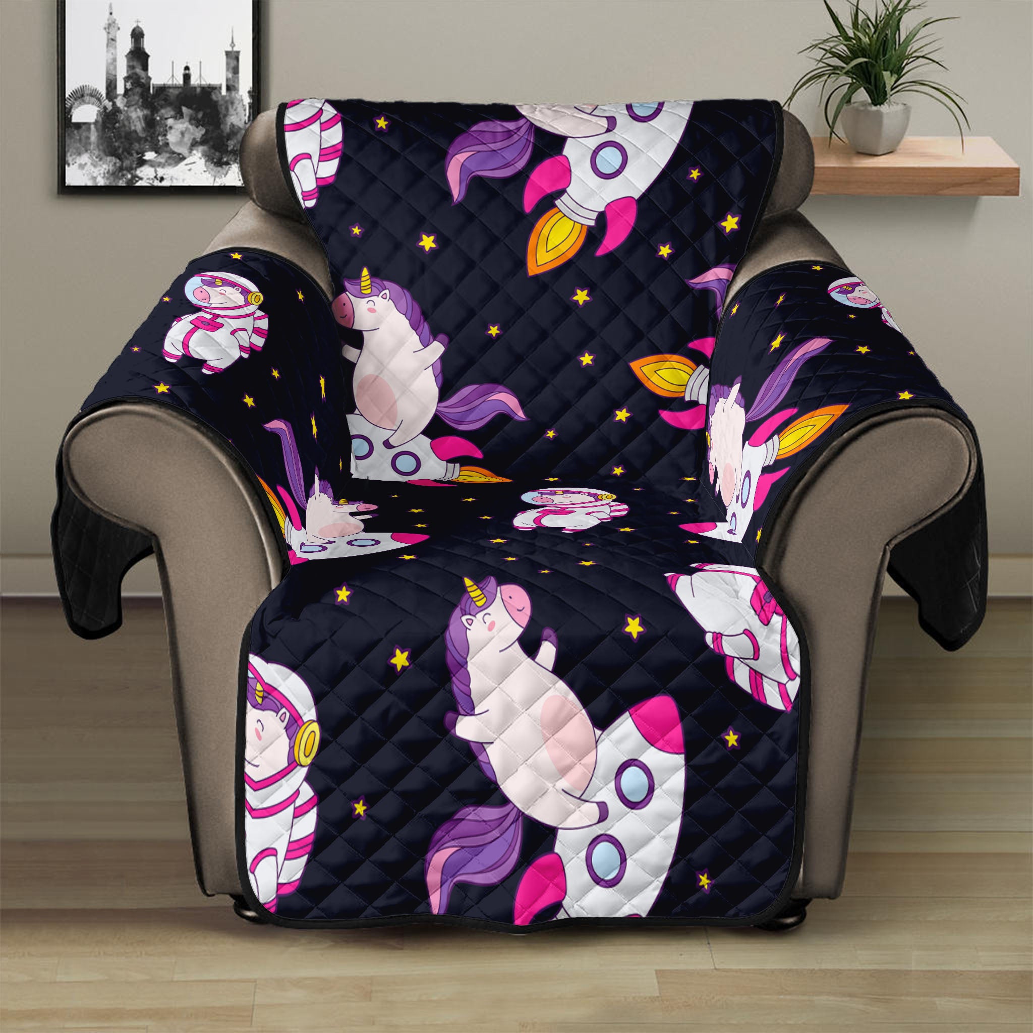 Space Astronaut Unicorn Pattern Print Recliner Protector