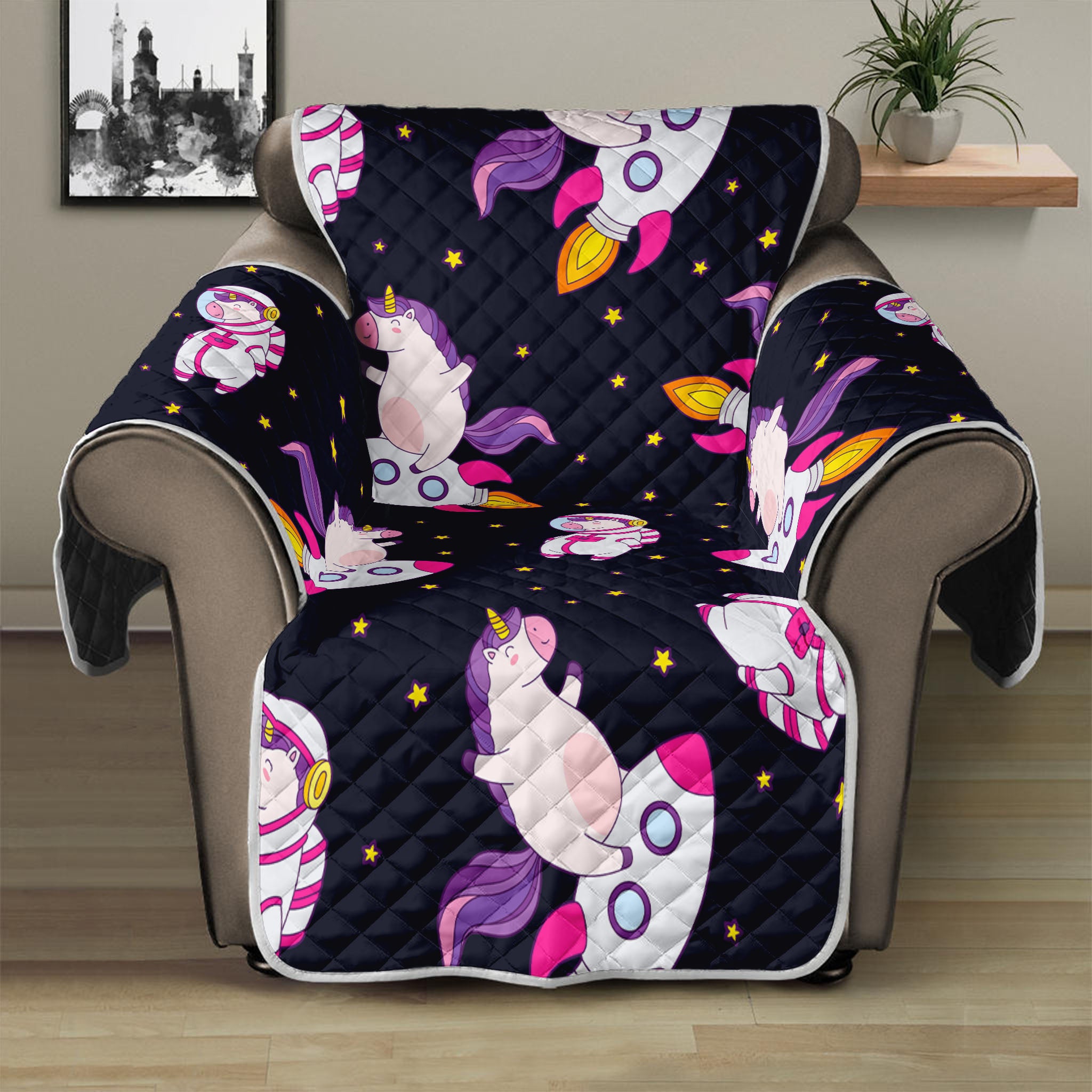 Space Astronaut Unicorn Pattern Print Recliner Protector