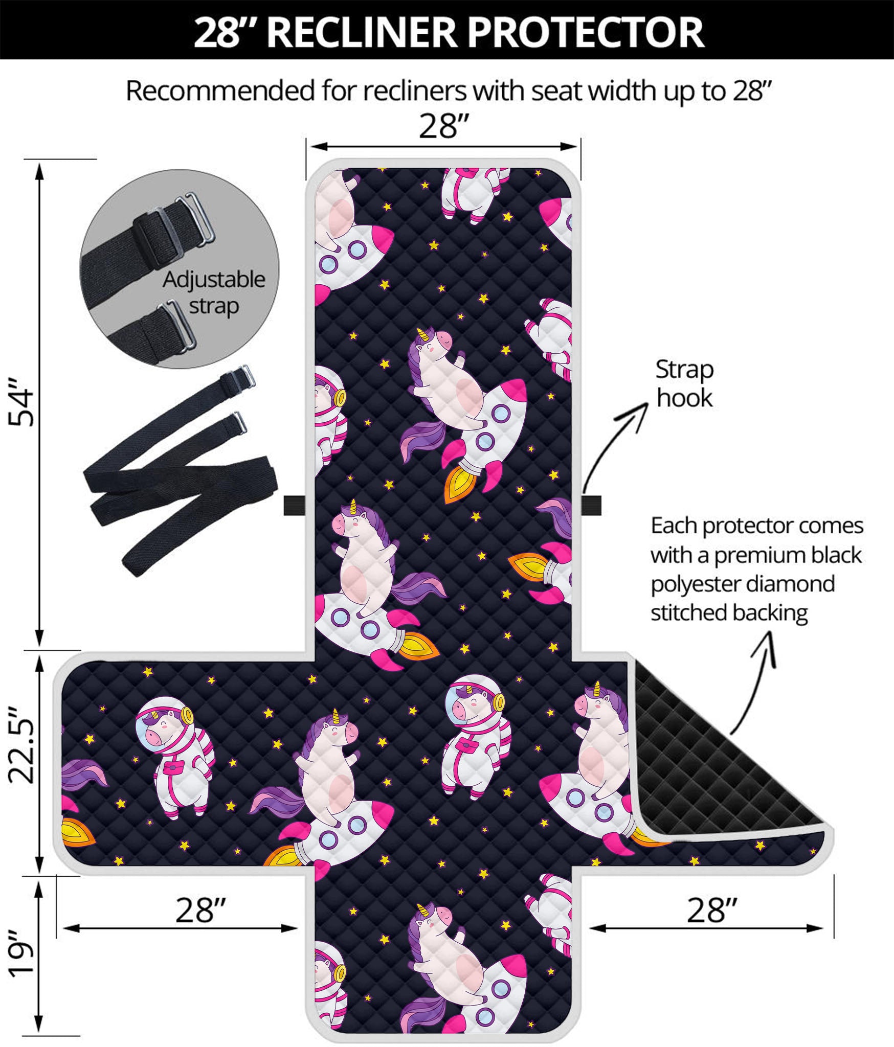 Space Astronaut Unicorn Pattern Print Recliner Protector