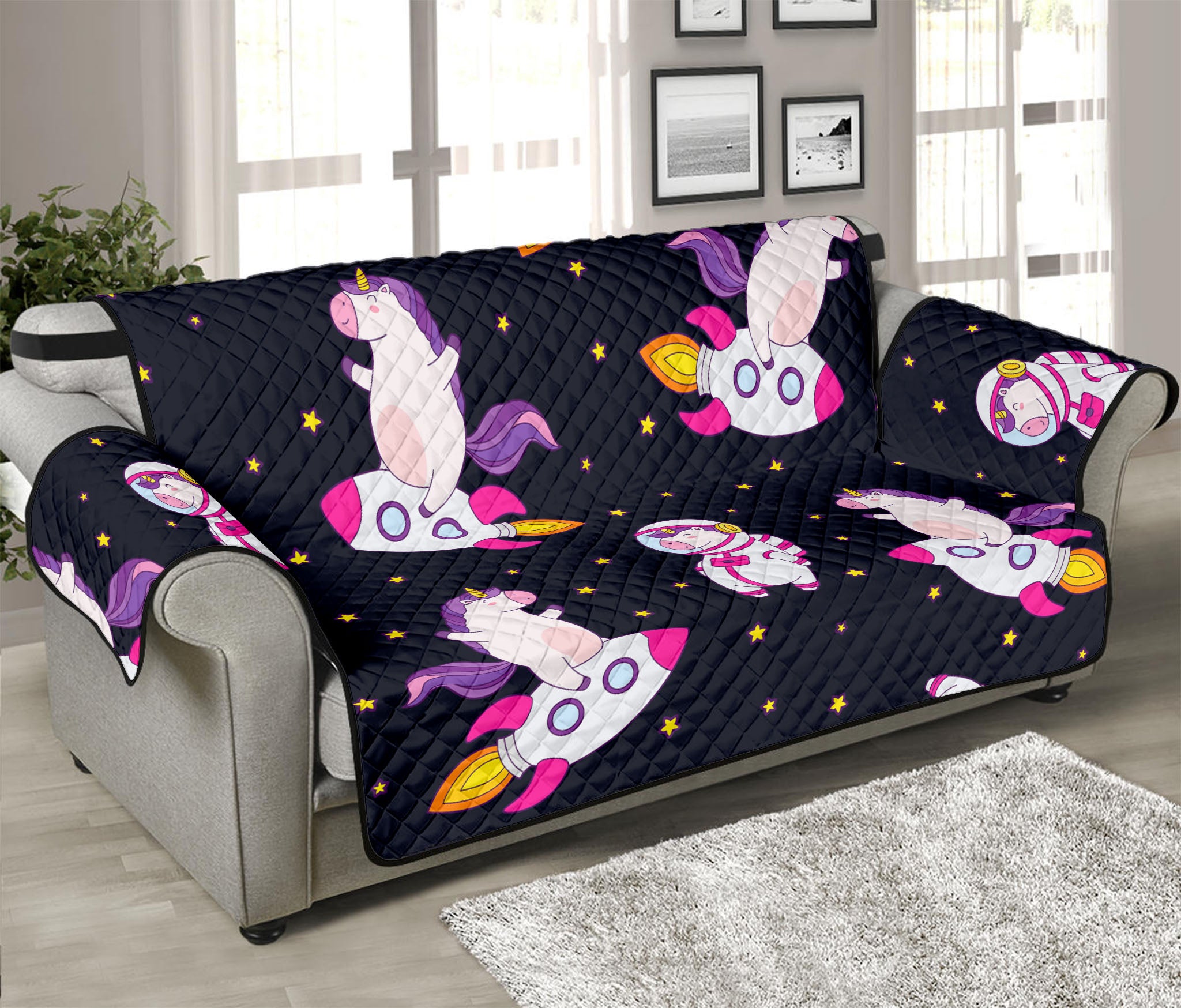 Space Astronaut Unicorn Pattern Print Sofa Protector