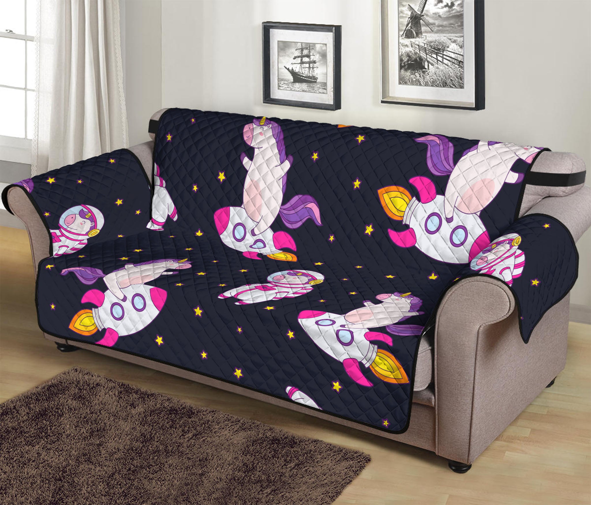 Space Astronaut Unicorn Pattern Print Sofa Protector