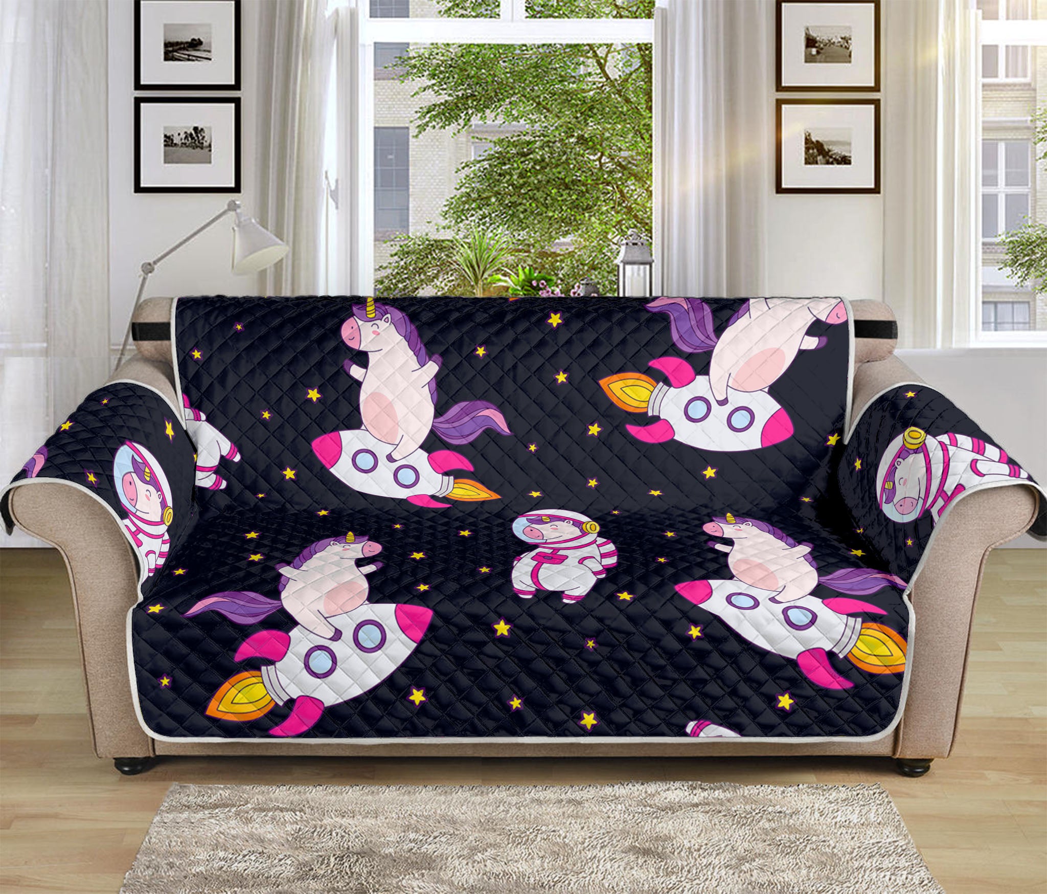 Space Astronaut Unicorn Pattern Print Sofa Protector