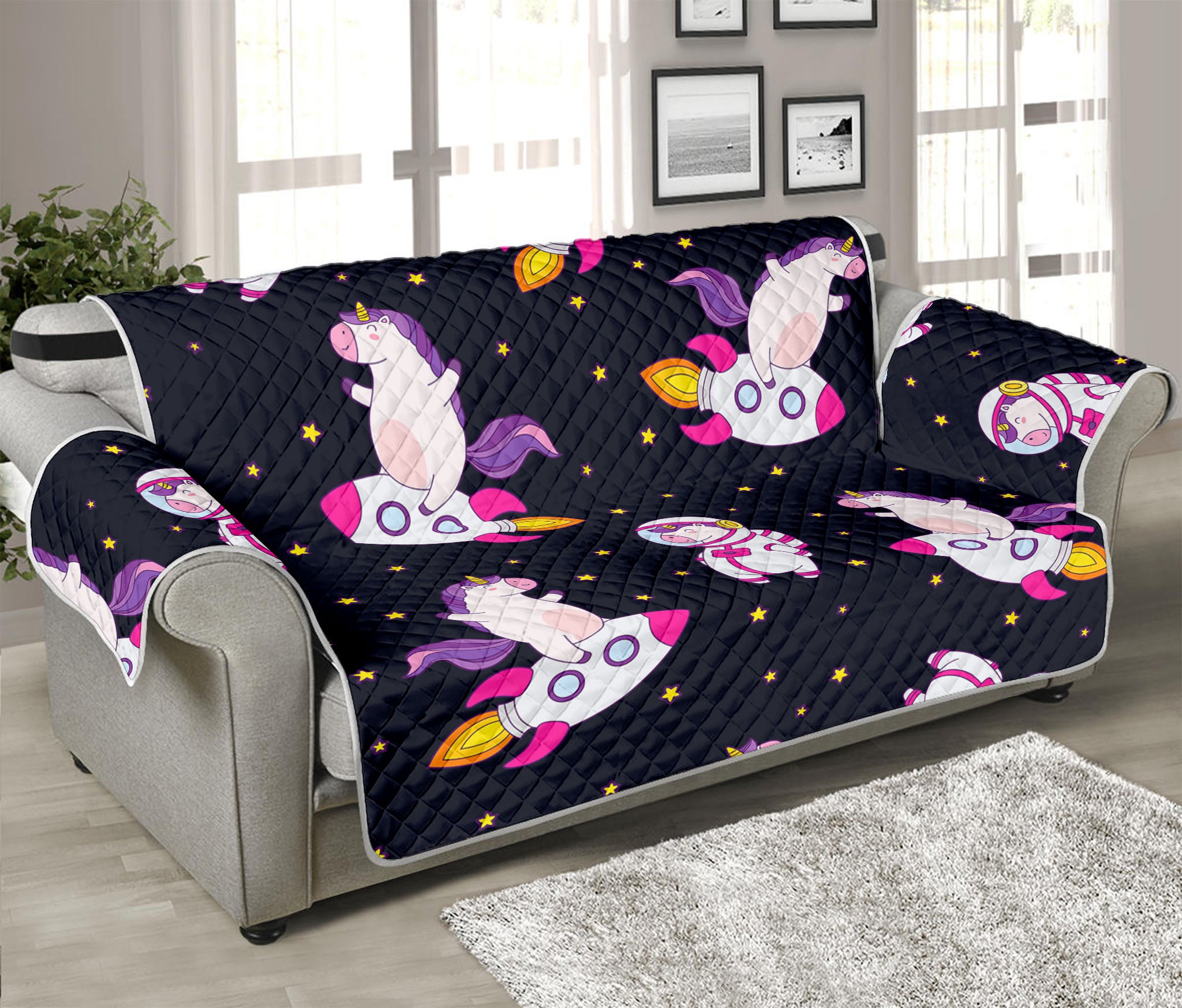 Space Astronaut Unicorn Pattern Print Sofa Protector