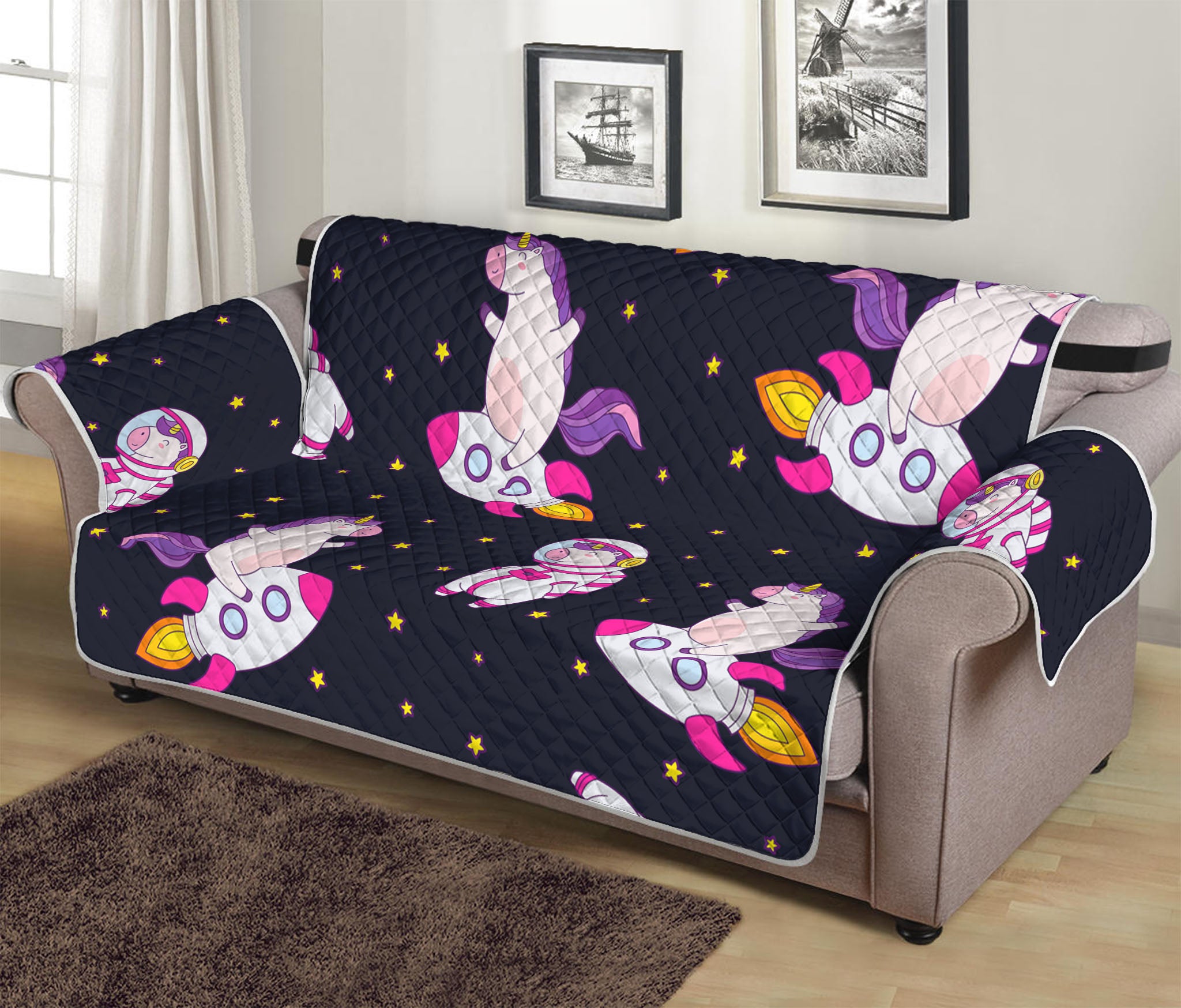 Space Astronaut Unicorn Pattern Print Sofa Protector