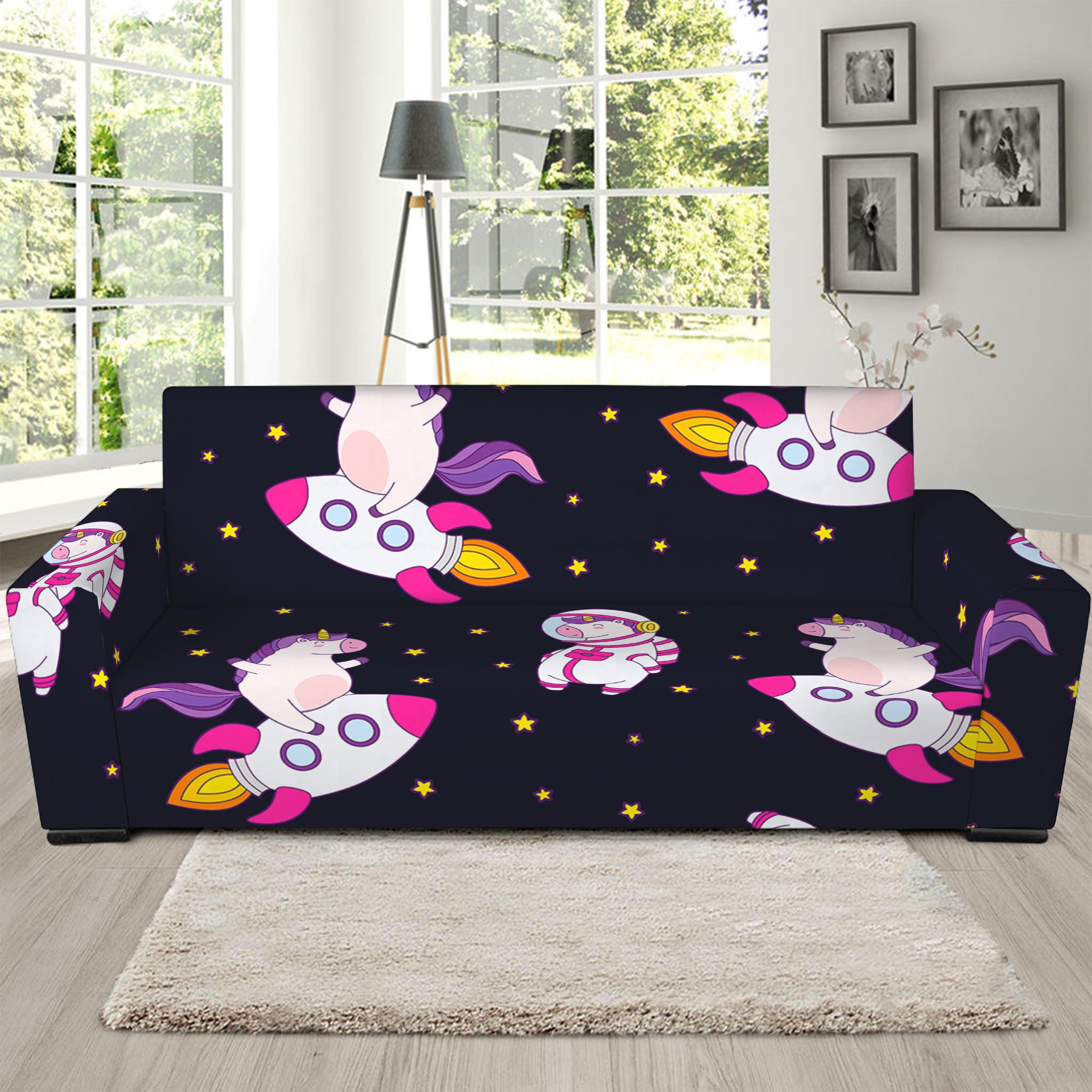 Space Astronaut Unicorn Pattern Print Sofa Slipcover