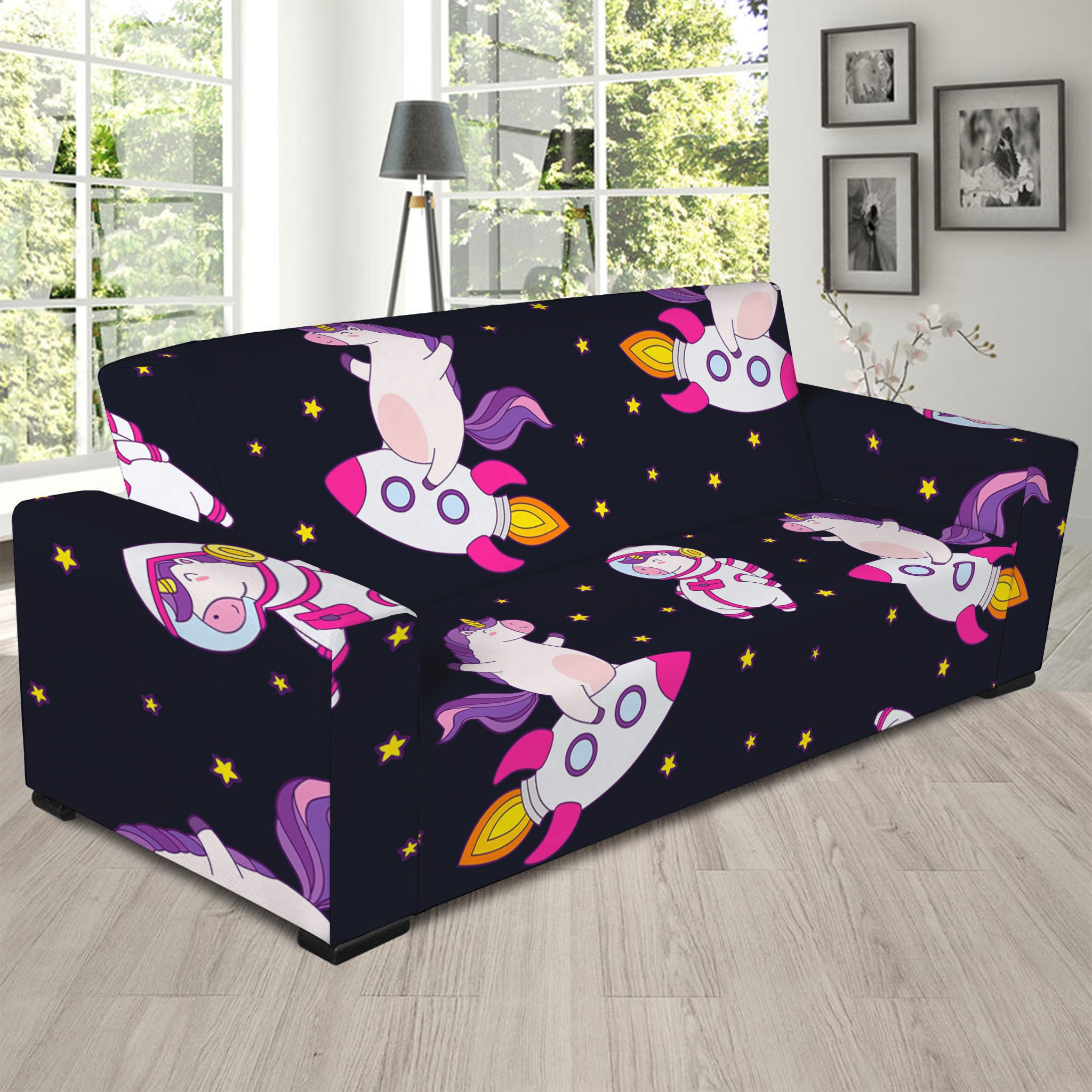 Space Astronaut Unicorn Pattern Print Sofa Slipcover