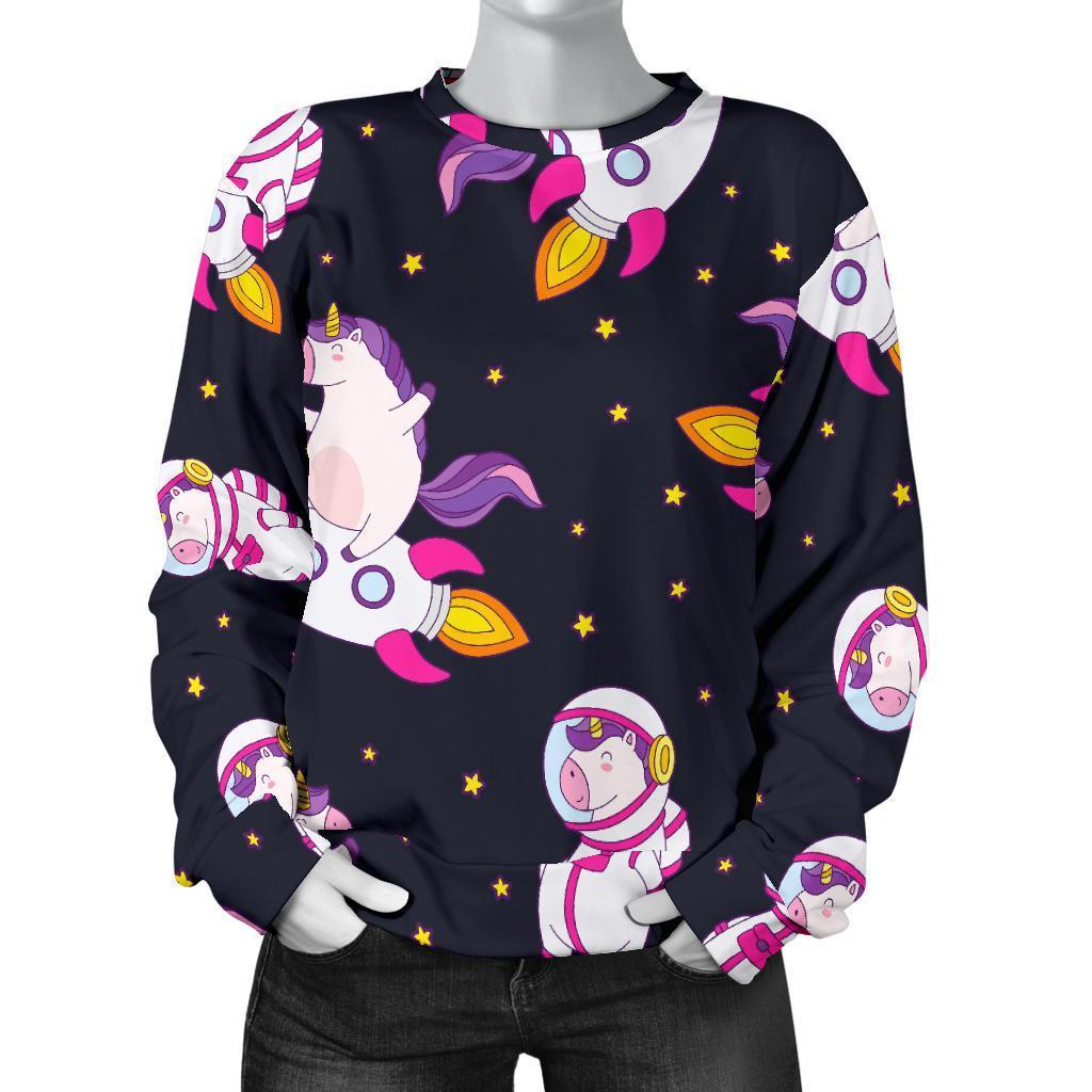 Space Astronaut Unicorn Pattern Print Women's Crewneck Sweatshirt GearFrost