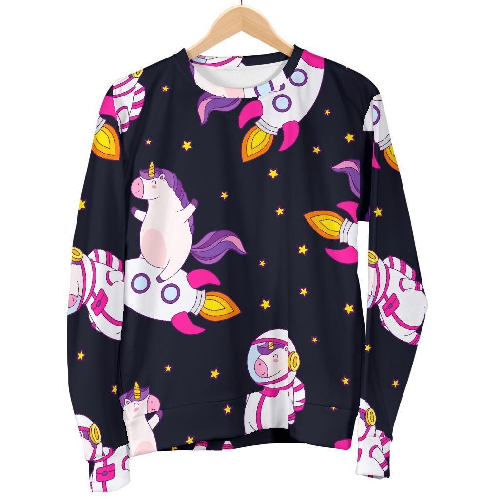 Space Astronaut Unicorn Pattern Print Women's Crewneck Sweatshirt GearFrost