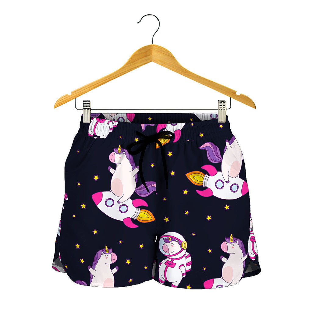 Space Astronaut Unicorn Pattern Print Women's Shorts