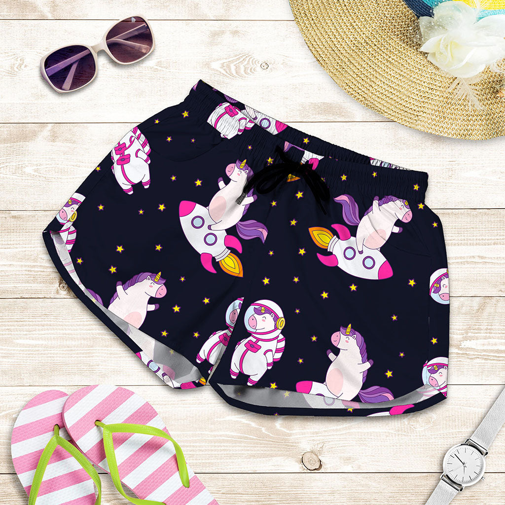 Space Astronaut Unicorn Pattern Print Women's Shorts