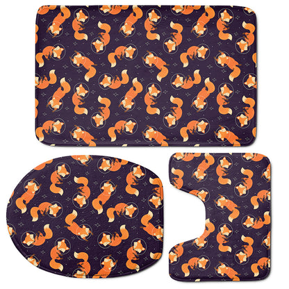 Space Fox Pattern Print 3 Piece Bath Mat Set