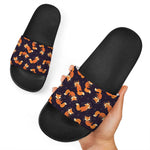 Space Fox Pattern Print Black Slide Sandals