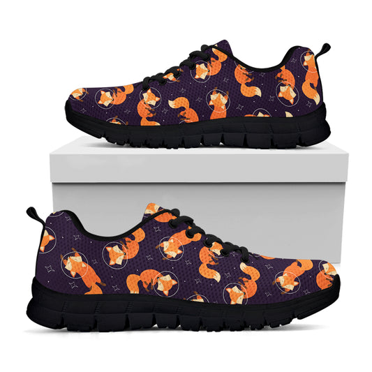 Space Fox Pattern Print Black Sneakers