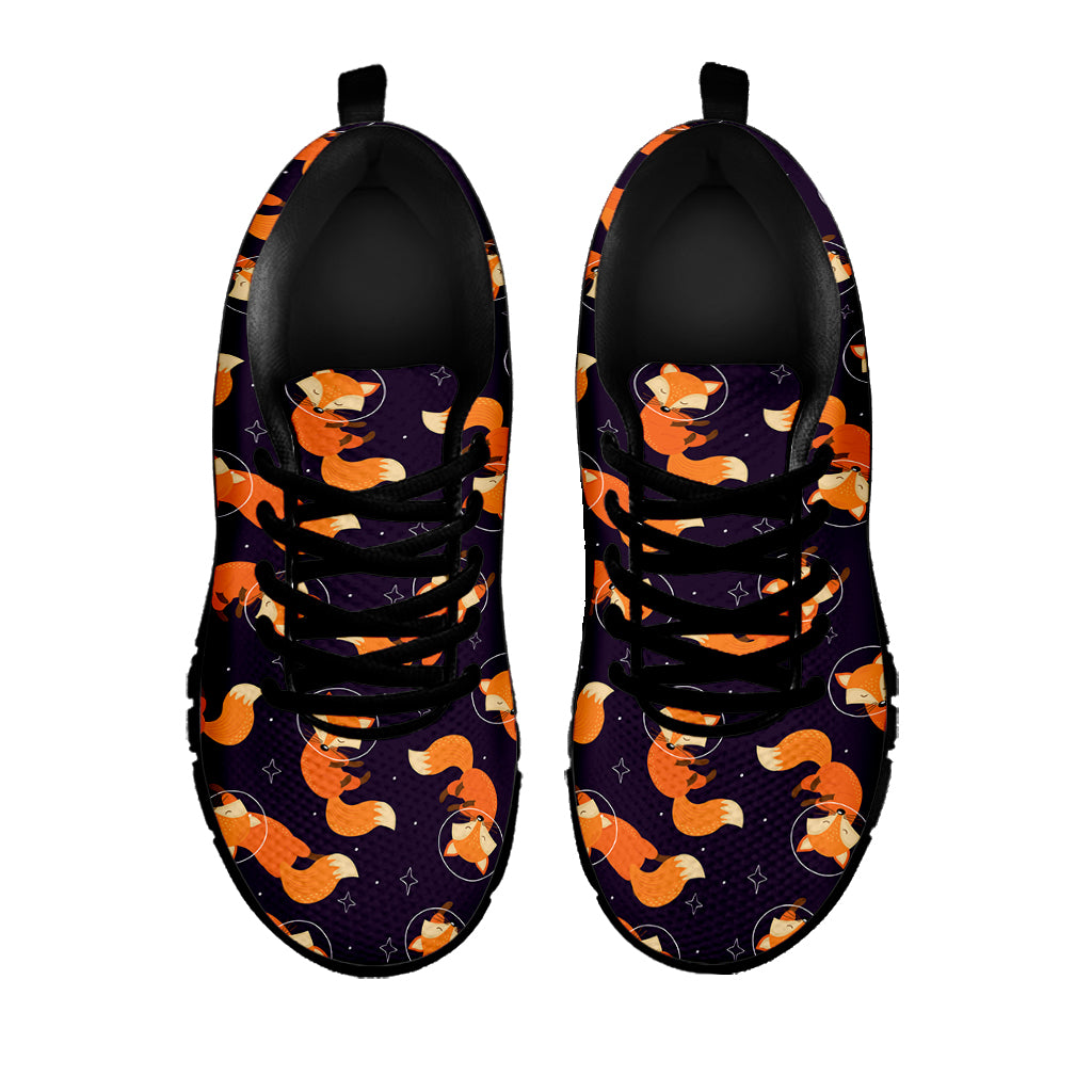 Space Fox Pattern Print Black Sneakers