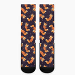 Space Fox Pattern Print Crew Socks