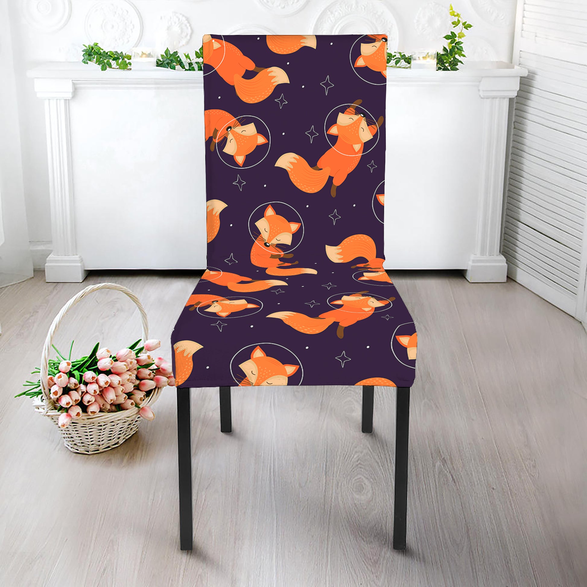 Space Fox Pattern Print Dining Chair Slipcover