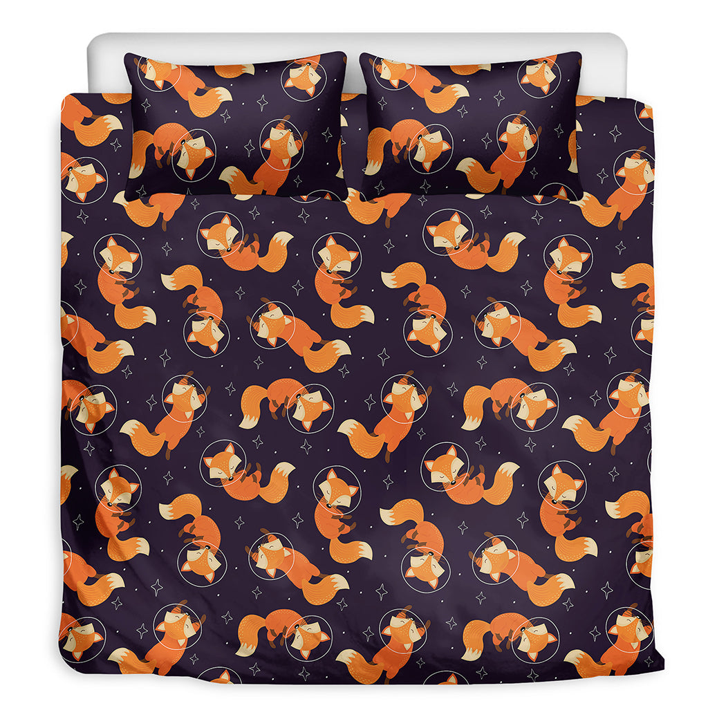 Space Fox Pattern Print Duvet Cover Bedding Set