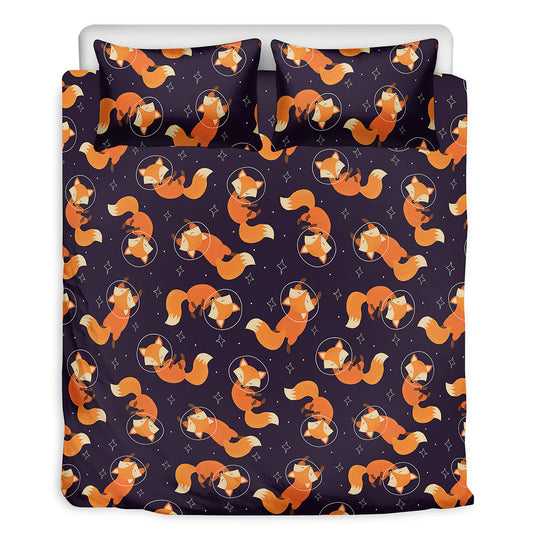 Space Fox Pattern Print Duvet Cover Bedding Set