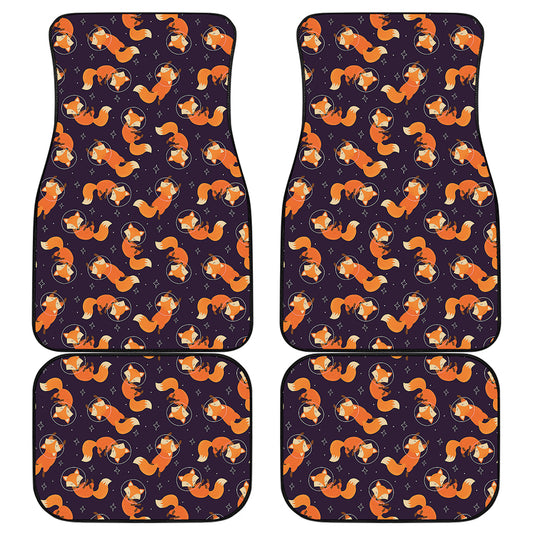 Space Fox Pattern Print Front and Back Car Floor Mats
