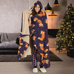 Space Fox Pattern Print Hooded Blanket
