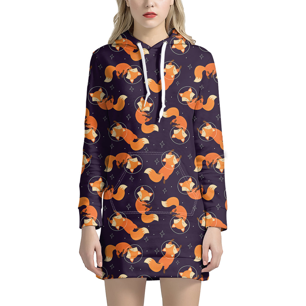 Space Fox Pattern Print Hoodie Dress