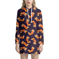 Space Fox Pattern Print Pullover Hoodie Dress
