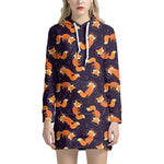 Space Fox Pattern Print Hoodie Dress