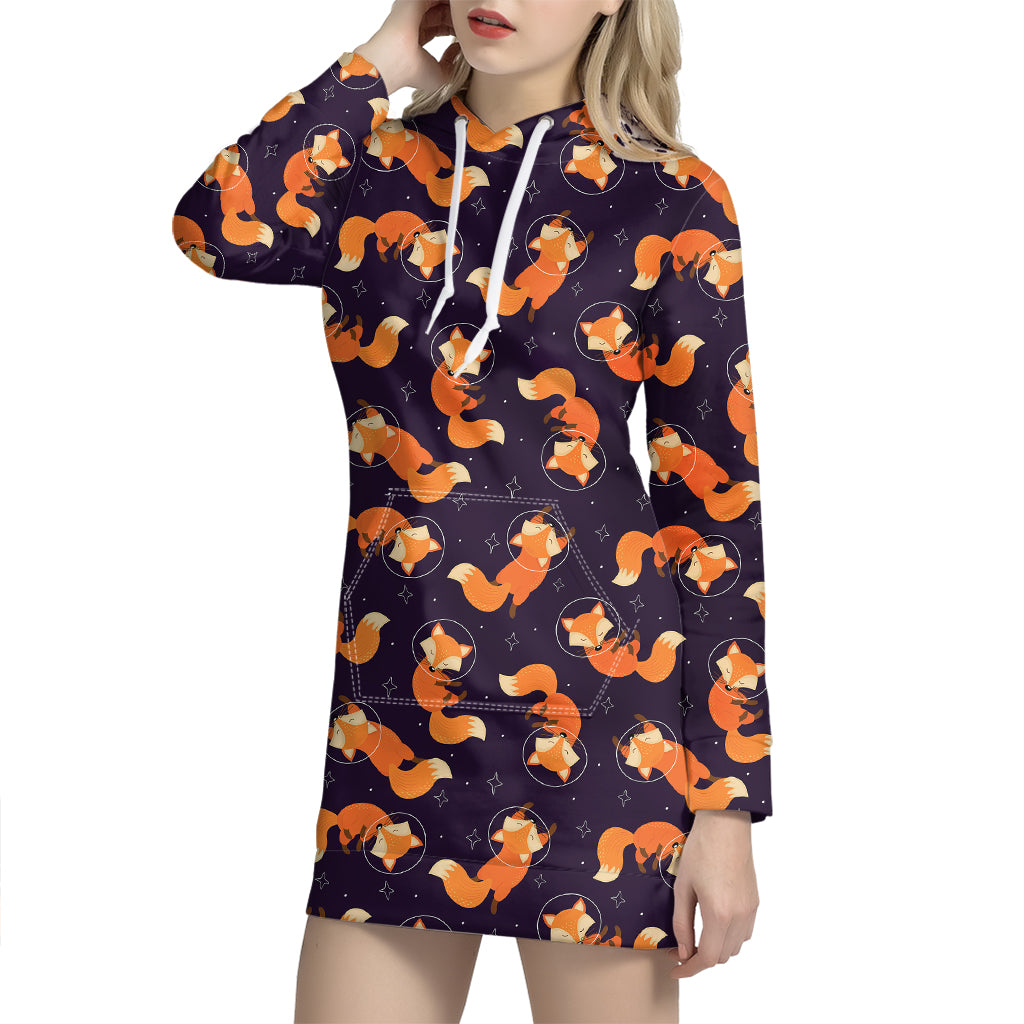 Space Fox Pattern Print Hoodie Dress