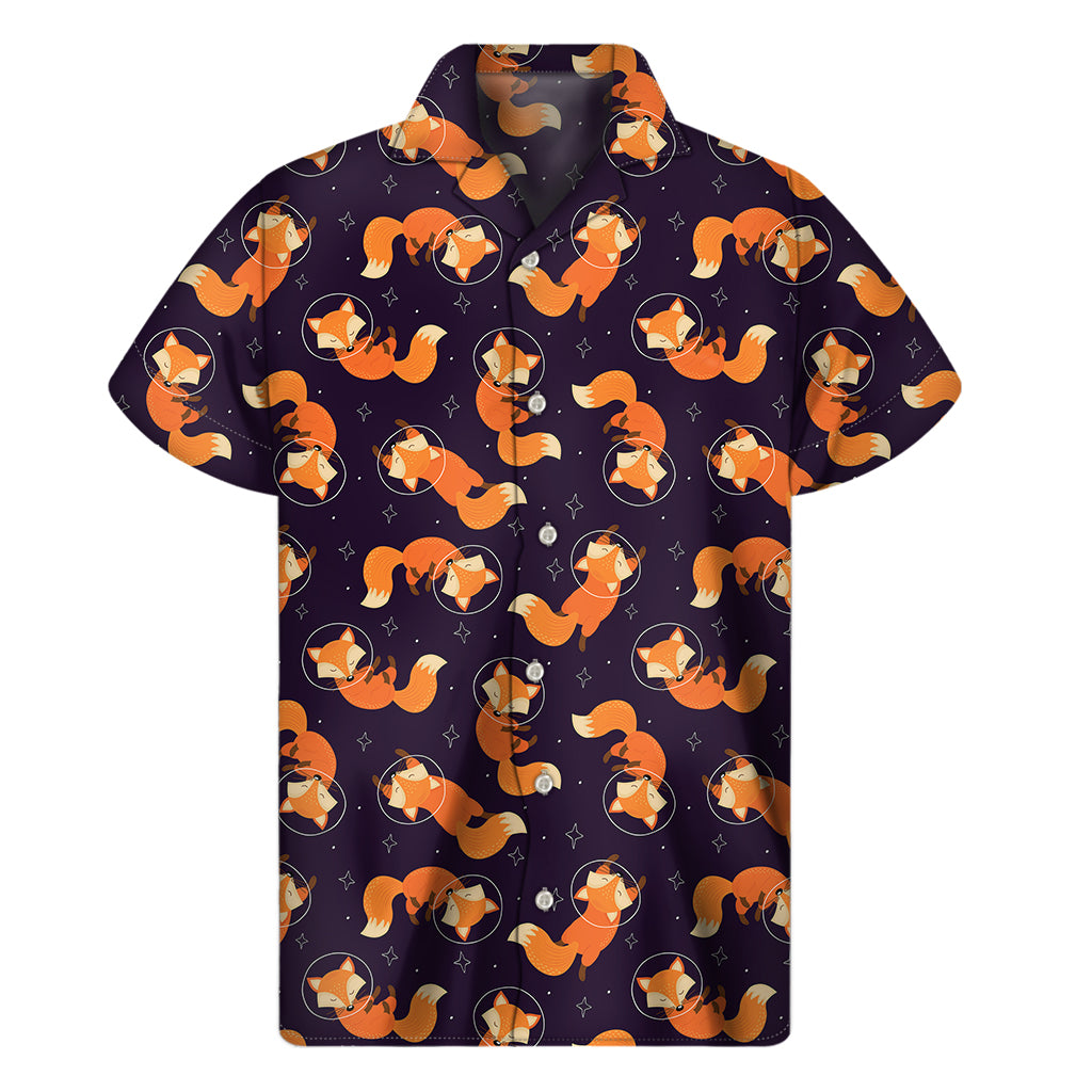 Space Fox Pattern Print Men's Short Sleeve Shirt