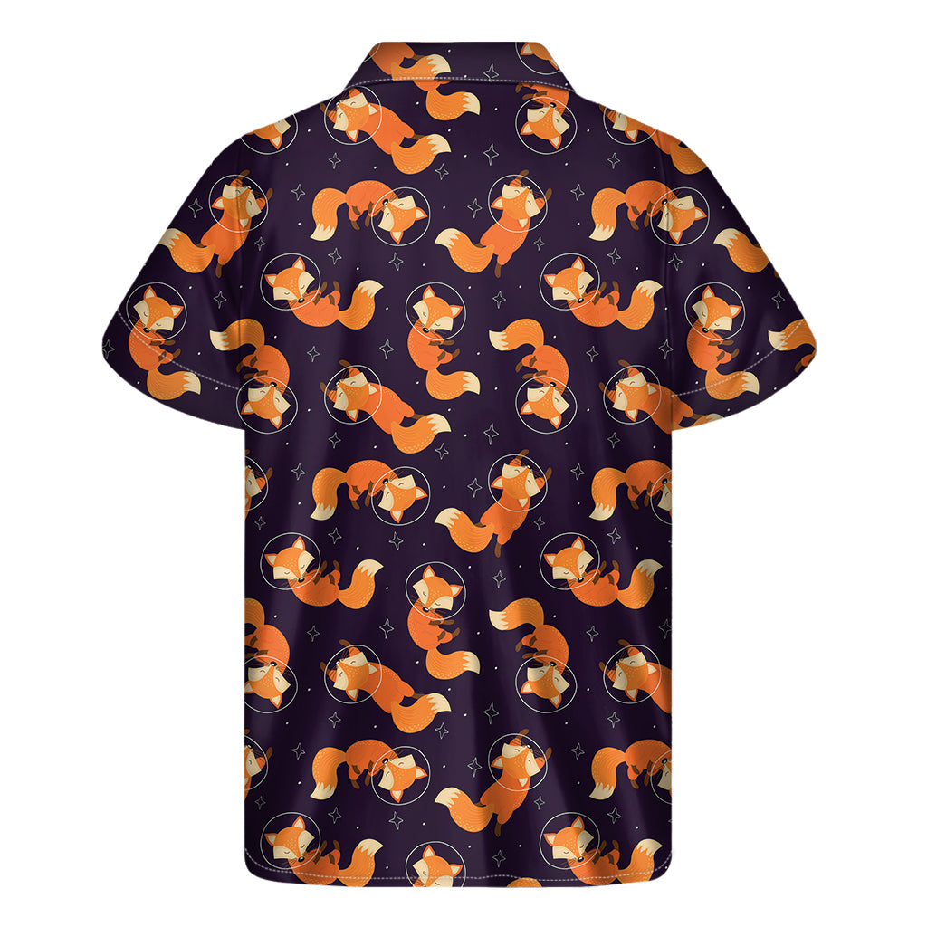 Space Fox Pattern Print Men's Short Sleeve Shirt