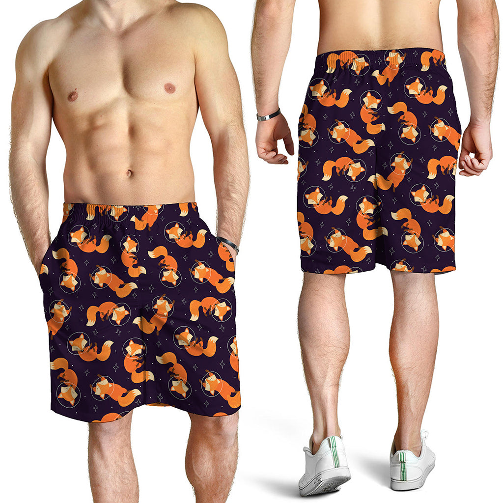 Space Fox Pattern Print Men's Shorts