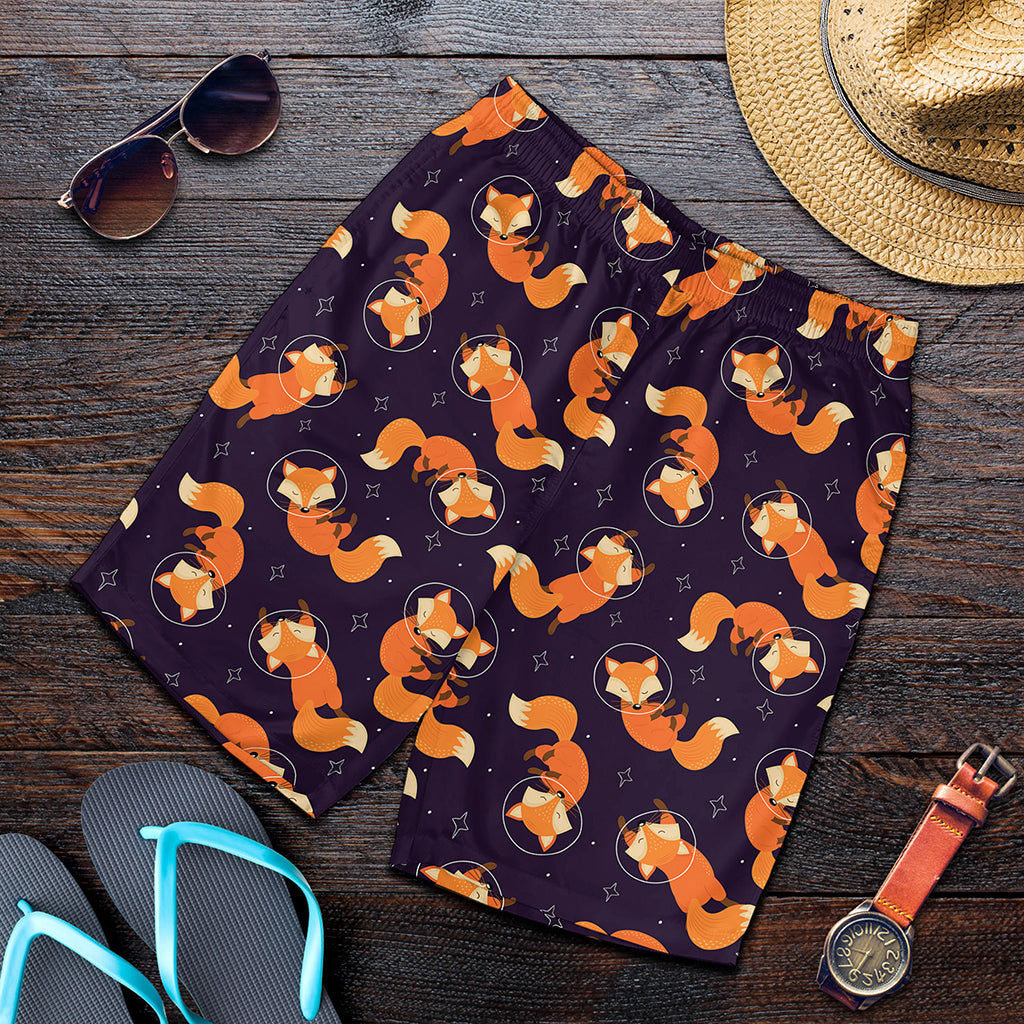 Space Fox Pattern Print Men's Shorts