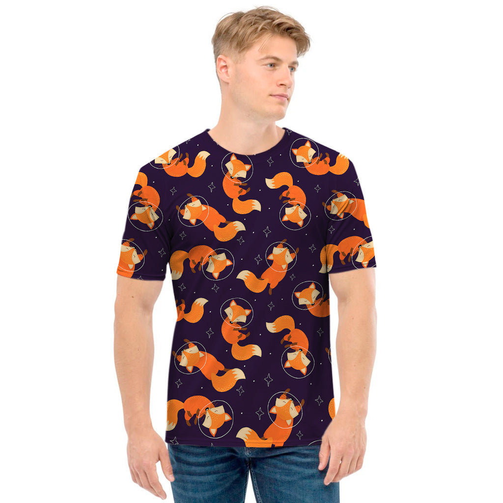 Space Fox Pattern Print Men's T-Shirt