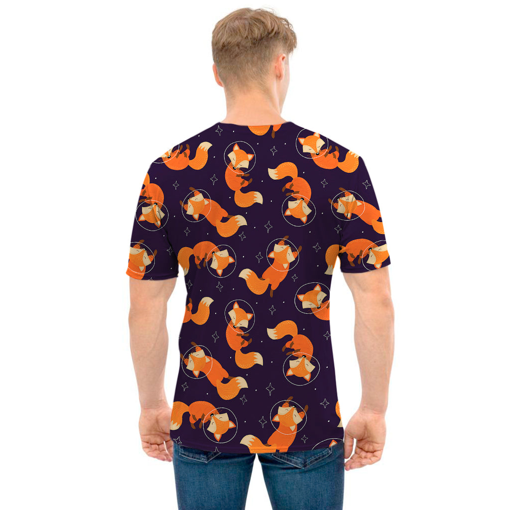 Space Fox Pattern Print Men's T-Shirt