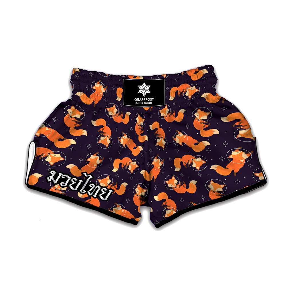 Space Fox Pattern Print Muay Thai Boxing Shorts