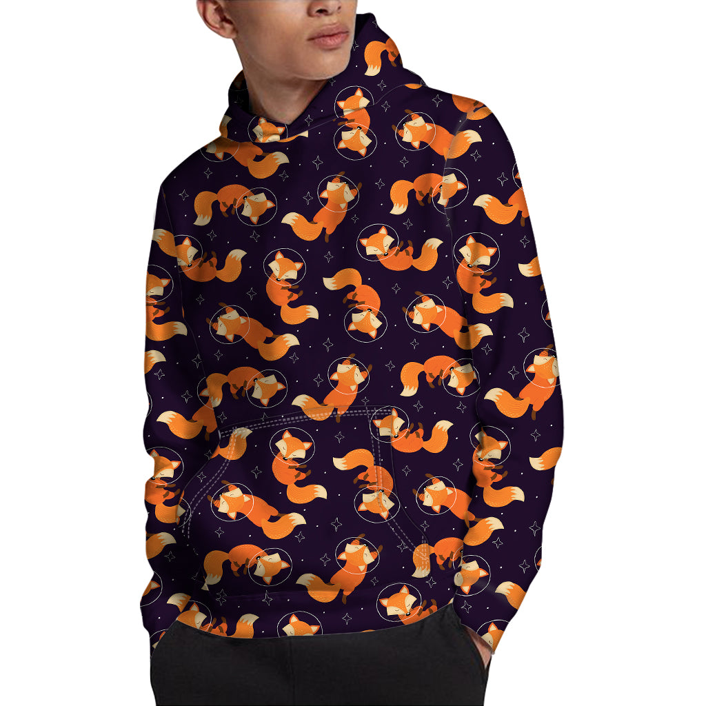 Space Fox Pattern Print Pullover Hoodie