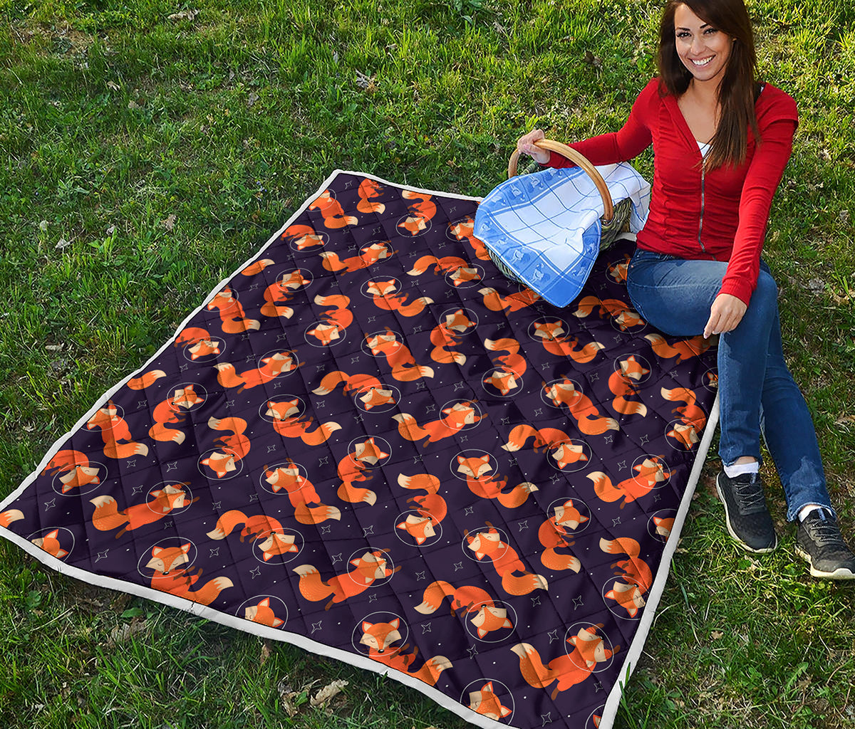 Space Fox Pattern Print Quilt
