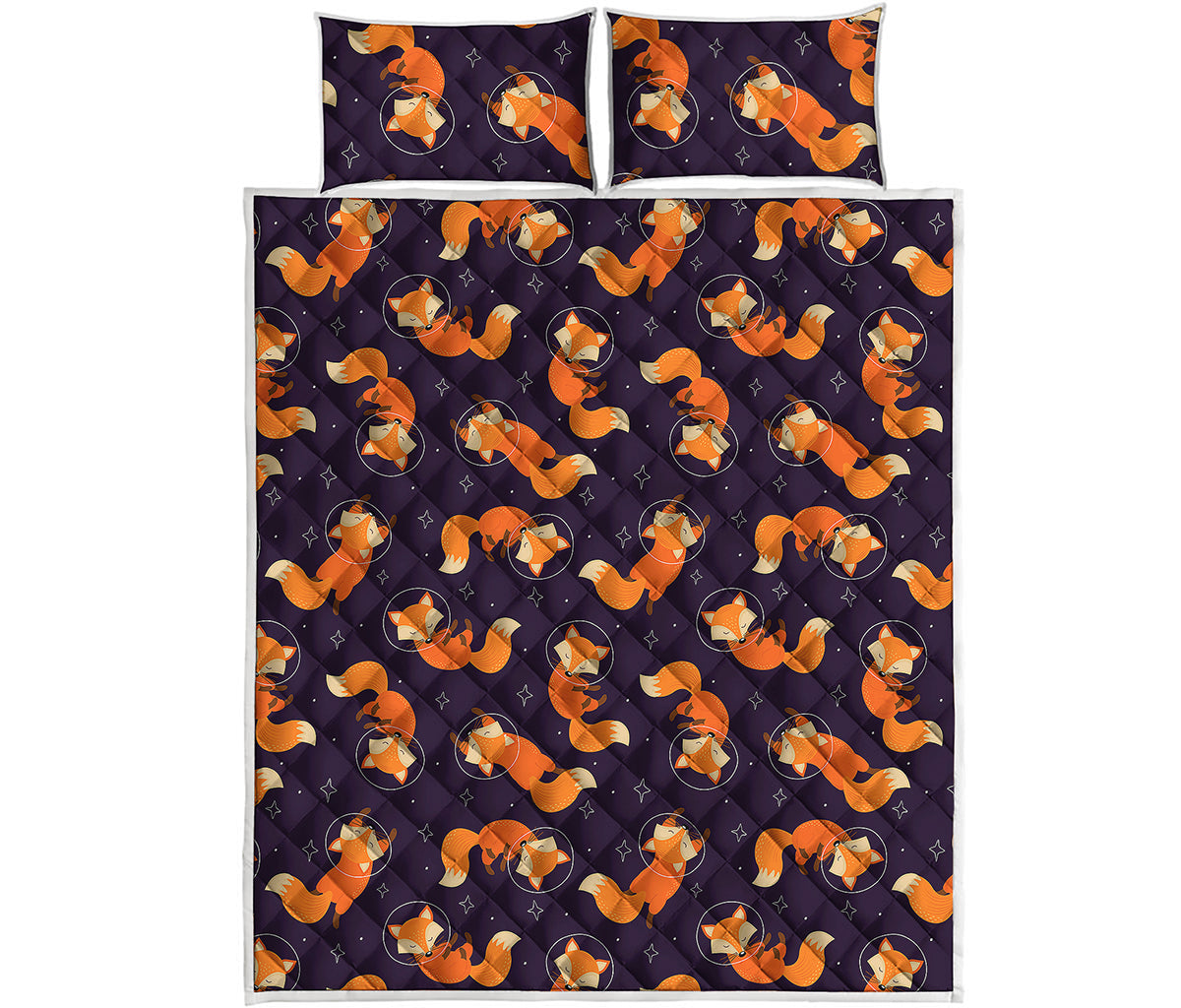 Space Fox Pattern Print Quilt Bed Set