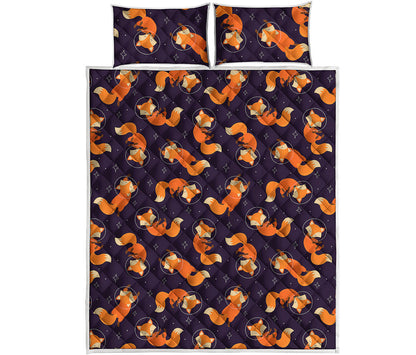 Space Fox Pattern Print Quilt Bed Set
