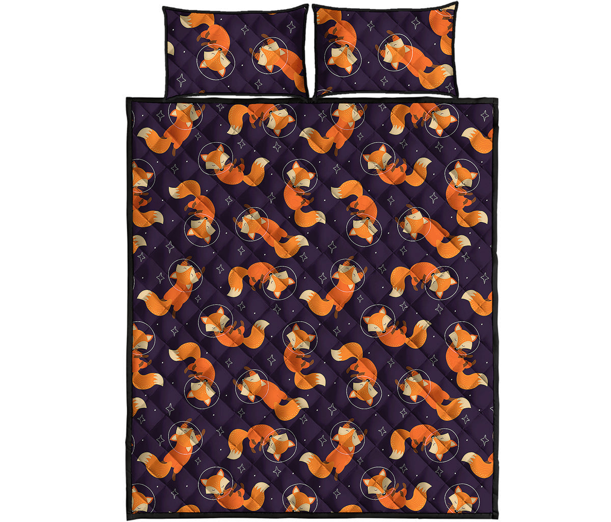 Space Fox Pattern Print Quilt Bed Set