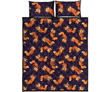 Space Fox Pattern Print Quilt Bed Set