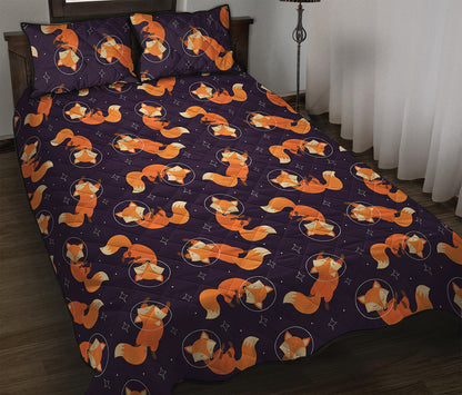 Space Fox Pattern Print Quilt Bed Set