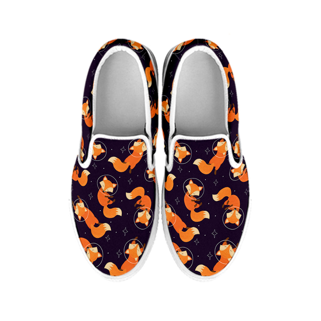 Space Fox Pattern Print White Slip On Shoes