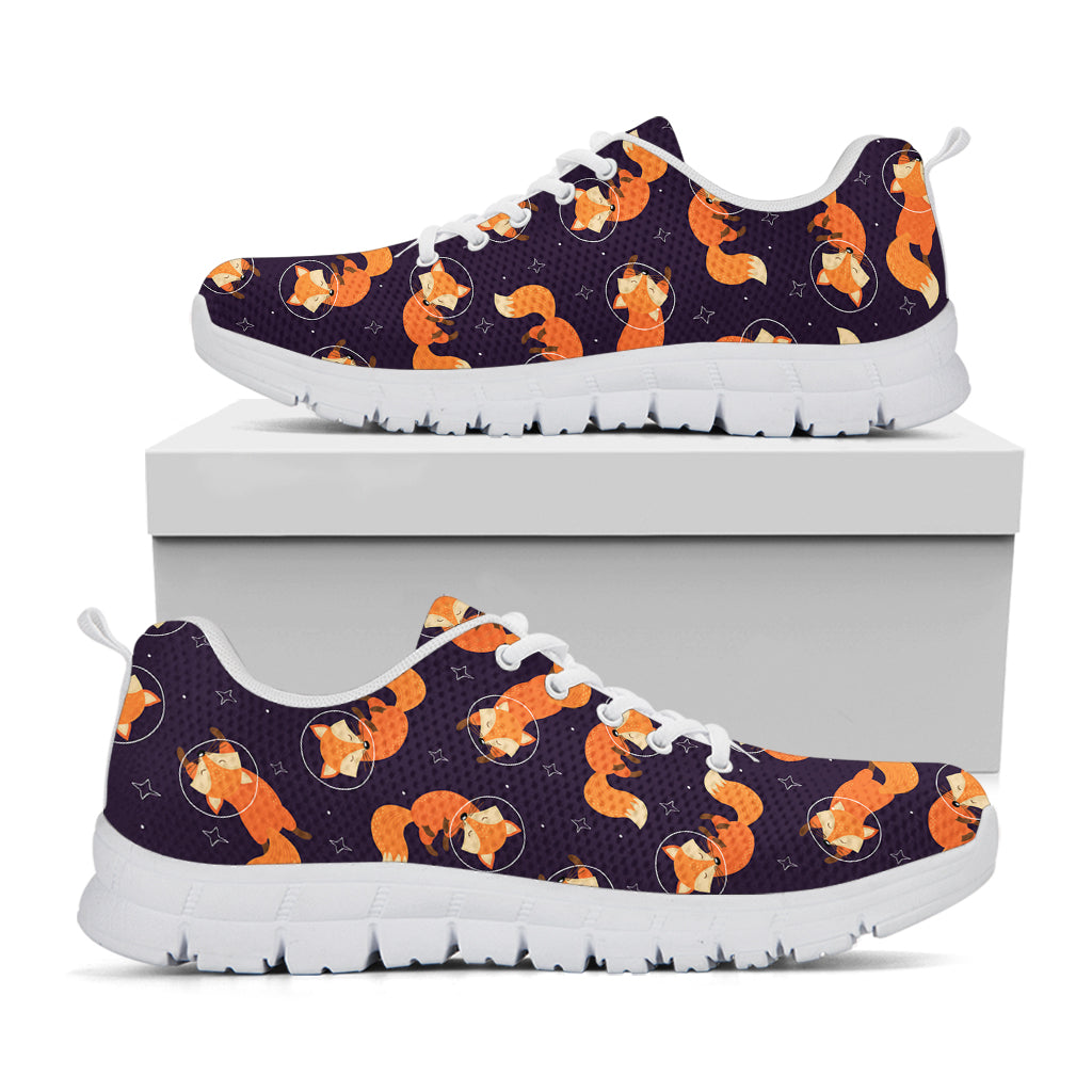 Space Fox Pattern Print White Sneakers