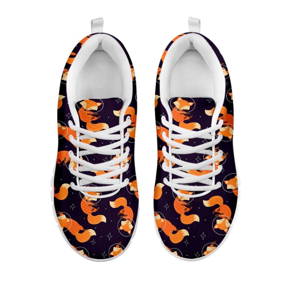 Space Fox Pattern Print White Sneakers