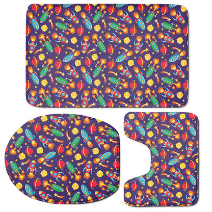 Space Rockets Pattern Print 3 Piece Bath Mat Set