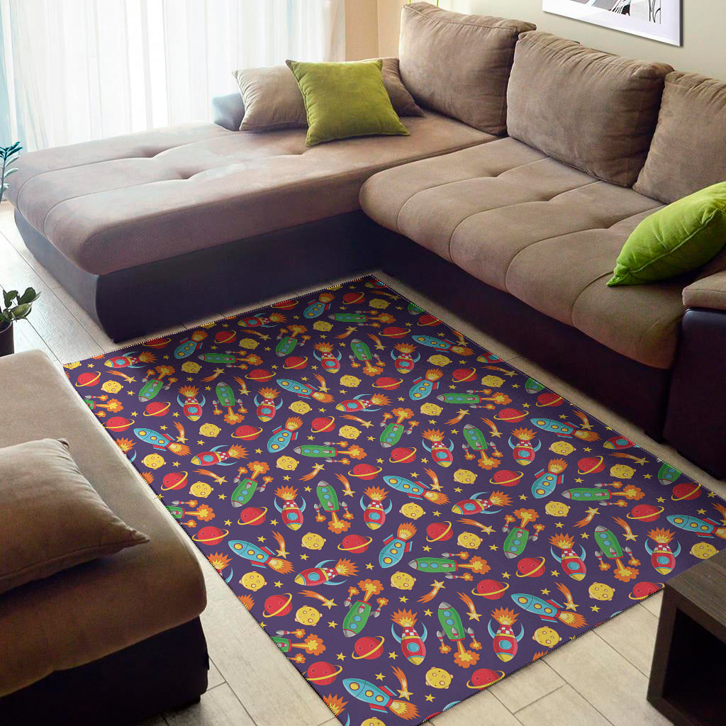 Space Rockets Pattern Print Area Rug