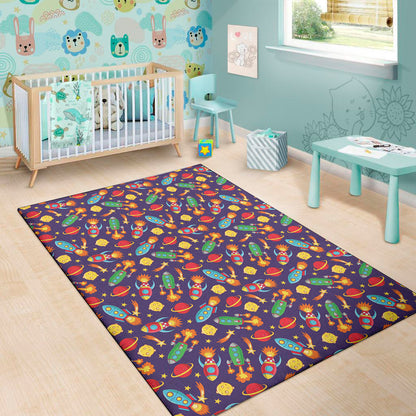 Space Rockets Pattern Print Area Rug